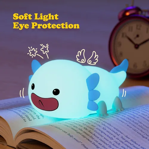 Miniatura 5 de UNEEDE Axolotl - Luz nocturna para niños, lámpara de noche de silicona de animales, lámpara de mesa recargable, bonita decoración de habitación, luz