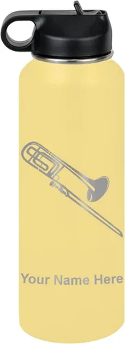 Miniatura 71 de LaserGram Botella de agua personalizada, trombón, acero inoxidable de doble pared aislada al vacío con popote superior, regalo grabado personalizado