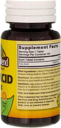 Miniatura 4 de Nature`s Blend - Tabletas de ácido fólico de 1000 mcg, 100 unidades (paquete de 2)