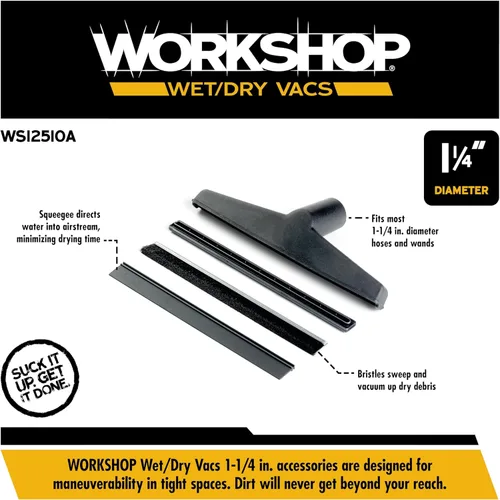 Miniatura 3 de WORKSHOP Wet/Dry Vacs Shop Vacuum Accessories WS12510A - Boquilla húmeda y cepillo de piso para aspiradoras en seco y húmedo, se adapta a varitas