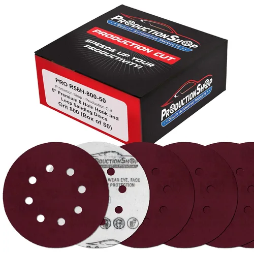 Miniatura 11 de ProductionShop Discos de lijado de grano 40 con patrón rojo de 8 agujeros de 5 pulgadas, caja de 30, papel de lija sin polvo con respaldo de gancho