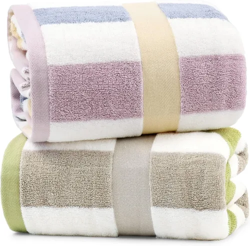 Jacquotha Paquete de 2 toallas de ducha a rayas, toallas de baño superabsorbentes de secado rápido para uso diario, juego de toallas de baño grandes