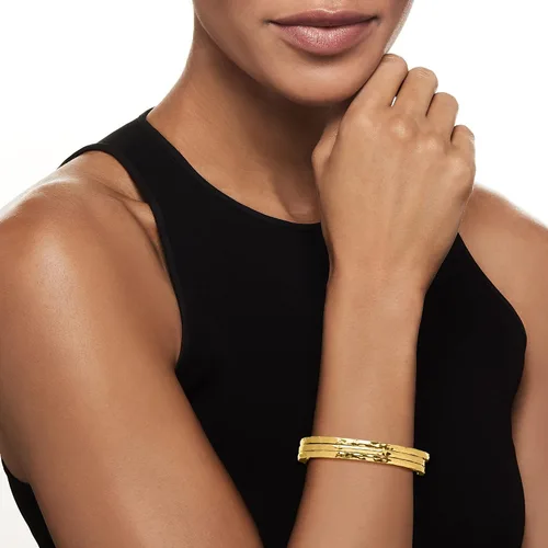 Miniatura 2 de Ross-Simons Italian 24kt Gold Over Sterling Silver Jewelry Set 3 Hammered Bangle Bracelets