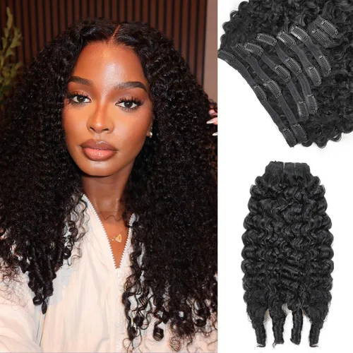 Miniatura 28 de Extensiones de cabello humano real con clip, 8 unidades, cabello humano Remy liso de seda suave natural, 4.23 oz, 20 pulgadas, negro natural #1B, 8