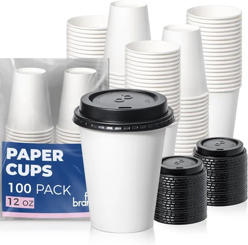 Miniatura 22 de Fit Meal Prep Paquete de 100 tazas de café desechables de 10 onzas con tapas, vasos de papel de primera calidad, tazas de café caliente a prueba