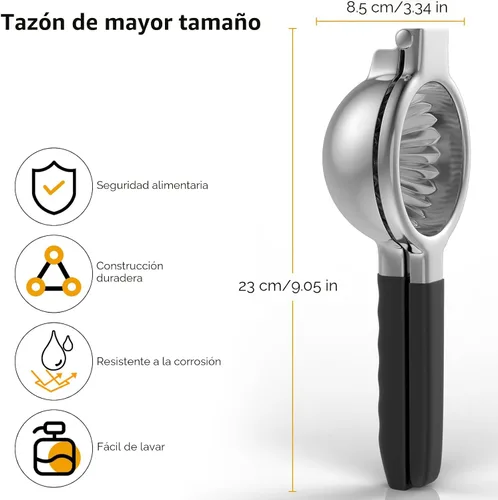 Miniatura 2 de Exprimidor de limón de acero inoxidable - Exprimidor de cítricos de metal - Exprimidor de limón y frutas con asas de silicona - Exprimidor manual