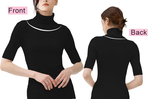 Miniatura 2 de v28 - Suéter ajustado de cuello alto con mangas de media sisa para mujer, de punto acanalado altamente elástico