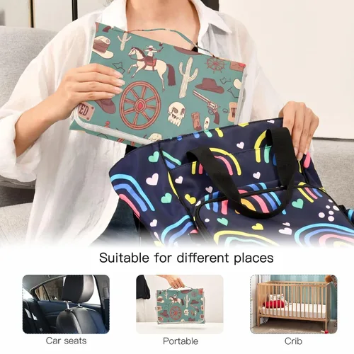 Miniatura 5 de Caikeny Cambiador portátil de vaquero azul verde azulado para bebé, tapete cambiador de estación reutilizable para bebés, recién nacidos, niñas