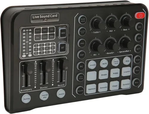 Miniatura 9 de Diydeg Tarjeta de sonido externa en vivo, mezclador de audio profesional, cambiador de voz con afinación electrónica de 12 pasos, reducción