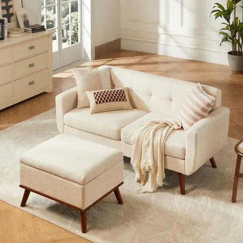 Miniatura 39 de Tbfit Sofá en Forma de L, Sofás Seccionales Modernos de Mediados de Siglo de 80" de Ancho, Sofás de 3 Plazas con Chaise Lounge Amplio, Sofá Beige