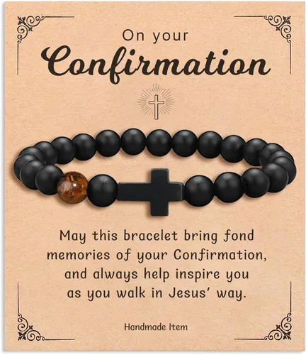 To Mens Boys Beaded Cross Bracelet Gifts for Dad, Bonus Dad, Uncle, Son, Nephew, Grandson - Fathers Day Birthday Christmas Gifts First Communion