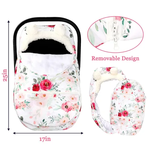 Miniatura 6 de Fundas de asientos de automóvil para bebés de invierno, funda de asiento de automóvil con flores para niñas, funda acogedora y cálida