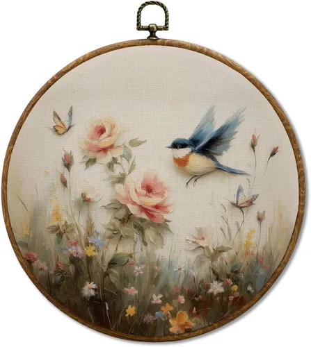 Miniatura 12 de JUIOEIU Decoración de pared redonda de búho de hongo con núcleo de cabaña, impresiones en lienzo enmarcadas con diseño de búho lluvioso oscuro