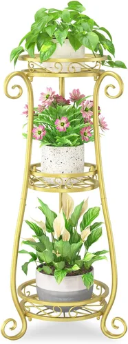 Miniatura 15 de iDavosic.ly Paquete de 2 soportes de metal para plantas para interiores y exteriores, 11 pulgadas de ancho, de hierro resistente al óxido, para Negro