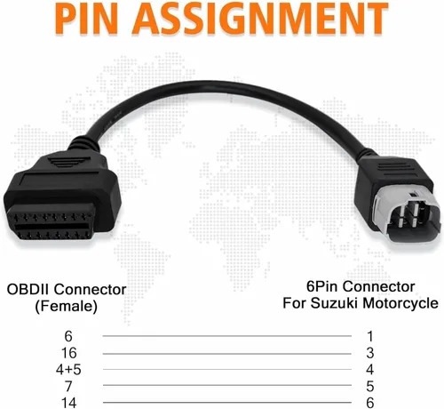 Miniatura 6 de OBD 6Pin Motorrad Adaptador Cable 6 Pin a 16Pin Moto OBDII Motocicleta Diagnóstico Cable Connctor Compatible con Suzuki Motocicleta Moto