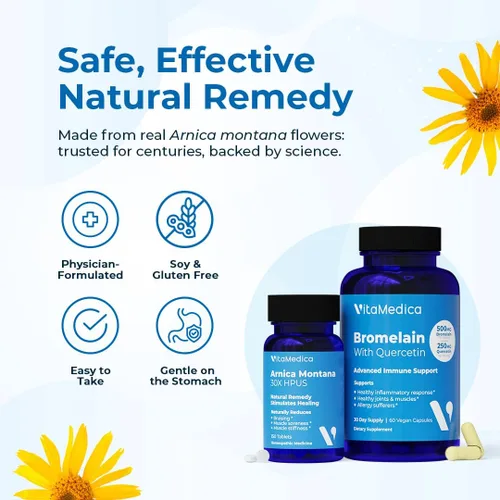 Miniatura 5 de VitaMedica Paquete de Arnica Montana 30X y bromelina con quercetina Arnica Montana Bromelina Quercetina Paquete de recuperación A base
