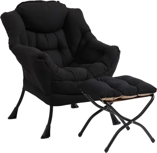 Furlide Silla Perezosa Moderna con Reposapiés Plegable, Sillón de Descanso y Cómoda Silla de Lectura (Negro)