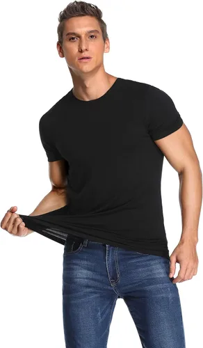 Miniatura 4 de COLORFULLEAF Camisetas de manga corta de bambú con cuello redondo para hombre, 3
