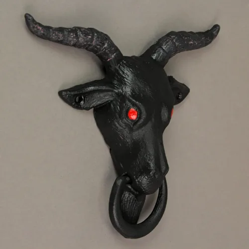 Miniatura 6 de Baphomet Sabbatic de hierro fundido esmaltado negro, cabeza de cabra decorativa, decoración de entrada del hogar, 6.5 pulgadas de alto, adorno