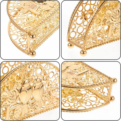 Miniatura 3 de Vertical Metal Napkin Holder for Countertop, Table Napkin Stand with Creative Fan-shaped Hollow Design, Gold Rustic Kitchen Tissue Dispenser for
