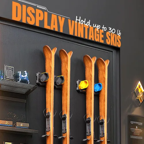 Miniatura 7 de Estante de pared de esquí y snowboard para garaje, se adapta a cualquier tabla, soportes de montaje en pared, almacenamiento sin daños, organizador