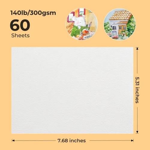 Miniatura 2 de Paul Rubens 60 hojas de papel de acuarela, prensa en frío, 50% algodón y 140 libras/10.58 oz/m², papel blanco a granel sin ácidos para artistas