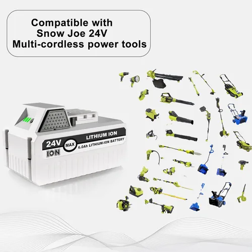 Miniatura 2 de 6.0Ah 24V Batería de repuesto de iones de litio para Snow Joe + Sun Joe iON+ 24V Series Herramientas eléctricas inalámbricas, Compatible con Snow