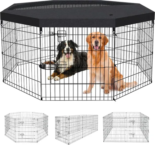 Miniatura 11 de Artmalle Corralito para cachorros, 8 paneles de 24 pulgadas, para interiores y exteriores, de metal, portátil, plegable, para mascotas, animales