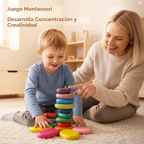 Miniatura 4 de OESSUF Rocas apilables extragrandes para niños pequeños de 1 a 3 años, 16 piezas de juguetes Montessori de madera, piedras de equilibrio jumbo
