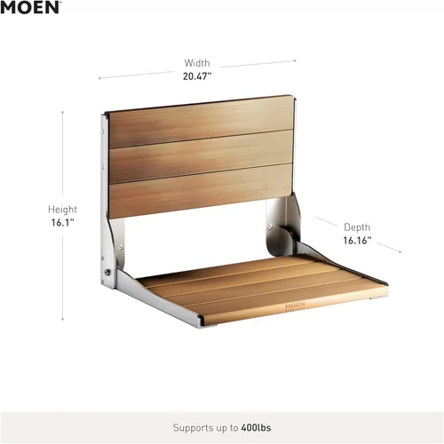 Miniatura 3 de Moen Muebles de seguridad para el baño, asiento de ducha plegable de aluminio de madera de teca, banco de ducha montado en la pared, DN7110