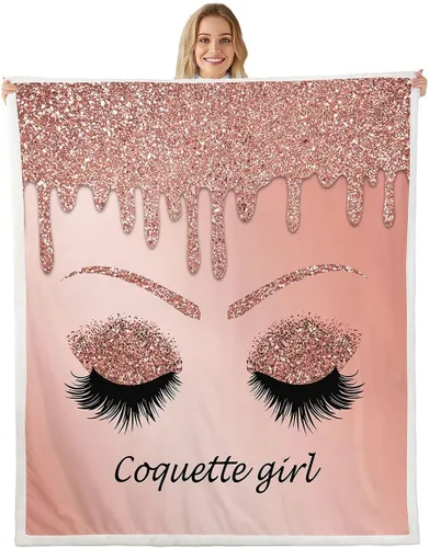 Miniatura 2 de Erosebridal Manta de vellón de pestañas de 40 x 50 pulgadas, hermosa manta de maquillaje femenino para niñas y mujeres, decoración de dormitorio
