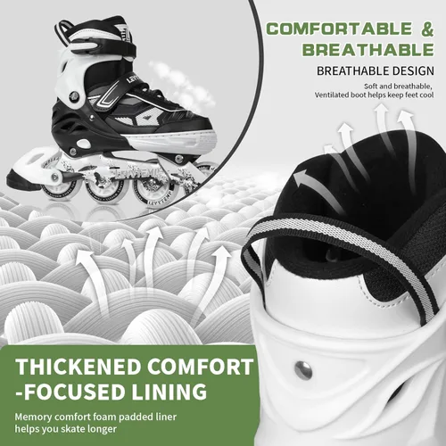 Miniatura 4 de Patines en línea ajustables para niños y adultos, patines al aire libre para principiantes con todas las ruedas iluminadas para niñas, niños, Blanco
