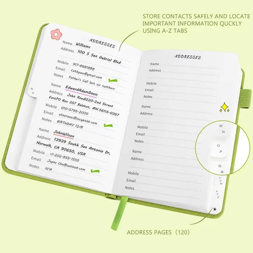 Miniatura 3 de JUBTIC - Libreta de direcciones con pestañas alfabéticas - Organizador pequeño de contraseñas y direcciones de tapa dura para mujeres, personas