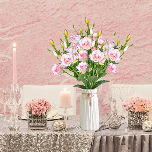 Miniatura 6 de Grand Verde Eustoma - Ramo de flores artificiales de 30 pulgadas de largo, ramo de rosas sintéticas, docenas de cabezas de seda que florecen