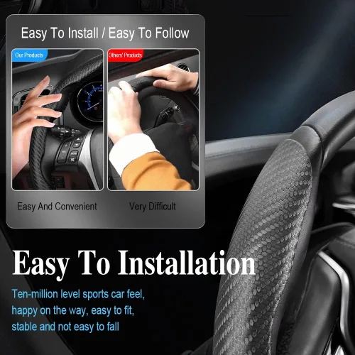 Miniatura 5 de Funda para volante, cubierta antideslizante de fibra de carbono para volante, protector segmentado para el interior del automóvil, accesorios