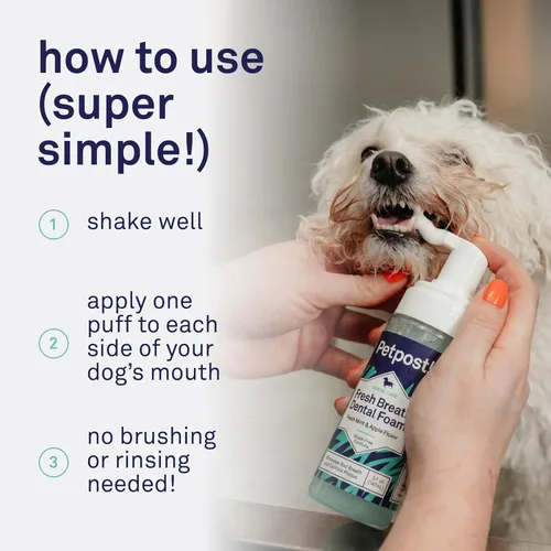 Miniatura 7 de Petpost Fresh Breath Foam for Dogs - Solución dental con sabor a menta y manzana que elimina el mal aliento - Tratamiento de limpieza dental