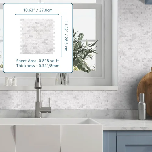 Miniatura 4 de SUNWINGS Azulejos de mármol autoadhesivos de piedra natural 3D de 5 hojas, 10.63 x 11.22 pulgadas, para pegar en el protector contra salpicaduras