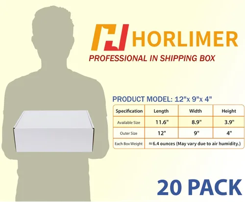 Miniatura 2 de HORLIMER Juego de 20 cajas de envío de 12 x 9 x 4 pulgadas, caja de cartón corrugado blanco para publicidad