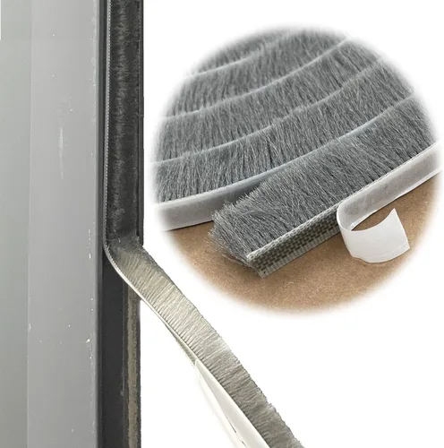 Burlete de aislamiento térmico para ventanas y laterales de marcos de puertas, cepillo autoadhesivo de pelo para tira de sellado de burletes (16 Gris