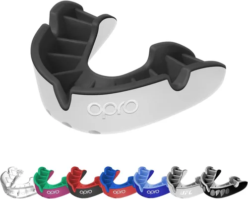 Miniatura 10 de OPRO Protector bucal moldeable de nivel plateado, ajuste esencial (negro/rojo) para niños y jóvenes, protector bucal de boxeo para artes marciales