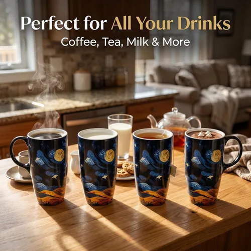 Miniatura 3 de Taza de cerámica Topadorn con taza de café de porcelana de 17 onzas. Taza de café y té con tapa, perfecta para café y té, caja de regalo incluida