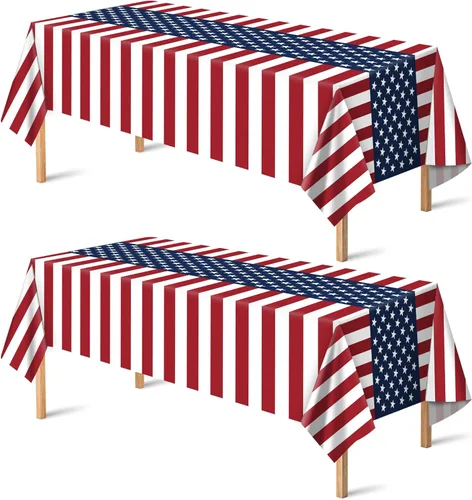 OHOME Decoraciones del 4 de julio, mantel de plástico con bandera patriótica estadounidense para decoraciones del día de los veteranos, accesorios
