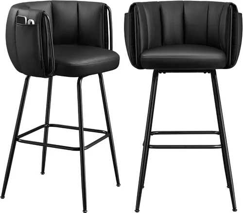 Miniatura 9 de Taburetes de bar SONGMICS Home, juego de 2, taburete de mostrador Steampunk para cocina, altura ajustable y asiento acolchado giratorio, taburete