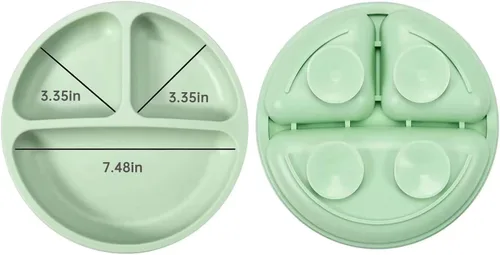 Miniatura 3 de PandaEar Juego de Alimentación de Silicona para Bebés Paquete de 2 Platos de Succión Divididos de Silicona y Paquete de 2 Tazas Pequeñas con 2