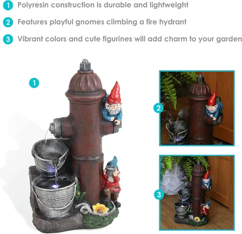 Miniatura 2 de Sunnydaze Fuente de agua al aire libre de 16 pulgadas con luz LED - Bomba eléctrica sumergible - Poliresina