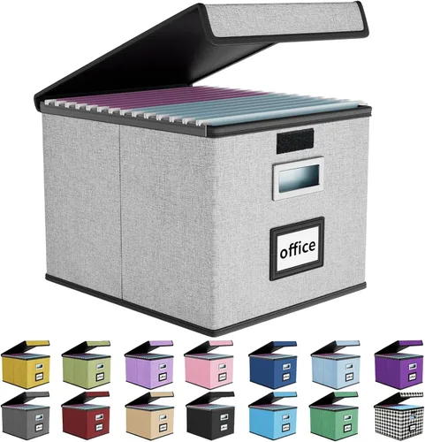 Miniatura 58 de Caja Organizadora de Archivos con Tapa, Caja Organizadora Plegable de Cuero Sintético para Carpetas Colgantes con Rieles de Plástico, Cajas (cuero)