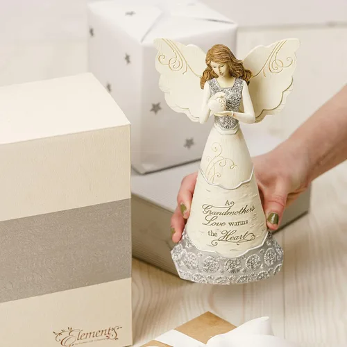 Miniatura 9 de Pabellón - Figura decorativa de ángel abuela de Elements - 8.0 pulgadas, sosteniendo un corazón, con la inscripción "El amor de una abuela calienta