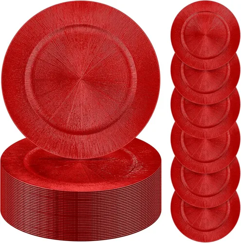 Miniatura 8 de Tanlade 50 Platos Base Plateados al Por Mayor, Plato Base Redondo de Plástico de 13", Platos Base Brillantes Plateados para Mesa, Platos de Servicio