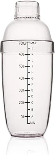 Miniatura 8 de Coctelera de plástico, mezclador de bebidas, agitador manual con taza y escalas, transparente (10 oz / 300cc)