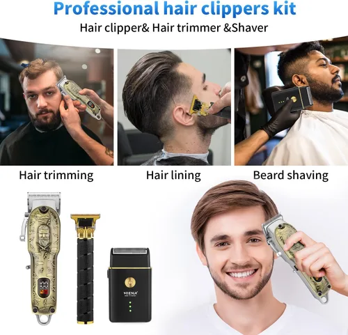 Miniatura 3 de HIENA PRO Juego de cortapelos y kit de recortadora para hombres, afeitadora eléctrica profesional de papel de aluminio y recortadora de barba